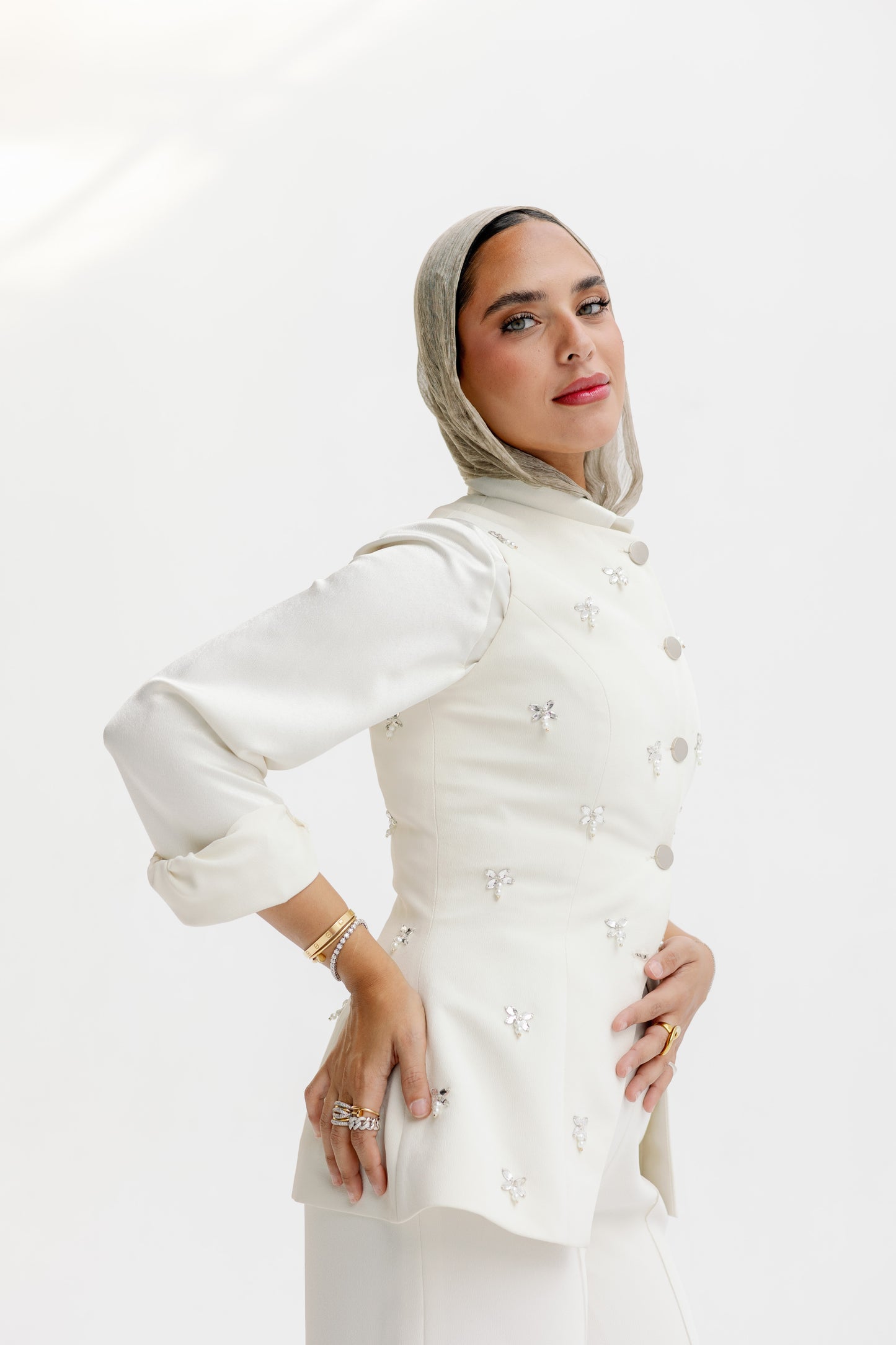 The Hand-Beaded Sculpted Vest in Off-White