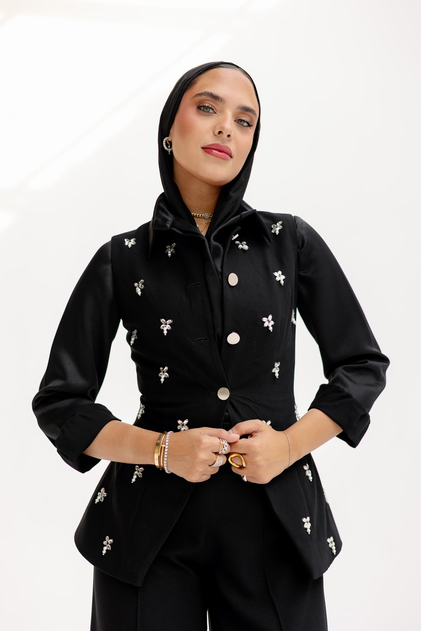 The Hand-Beaded Sculpted Vest in Black