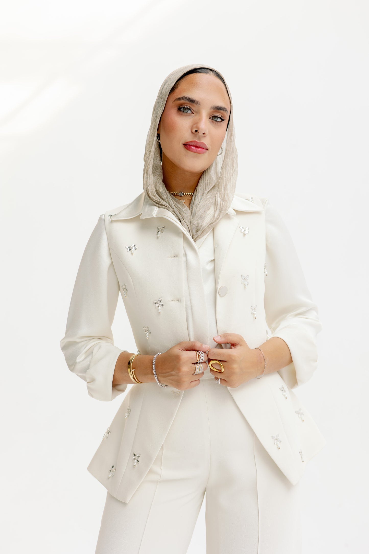 The Hand-Beaded Sculpted Vest in Off-White