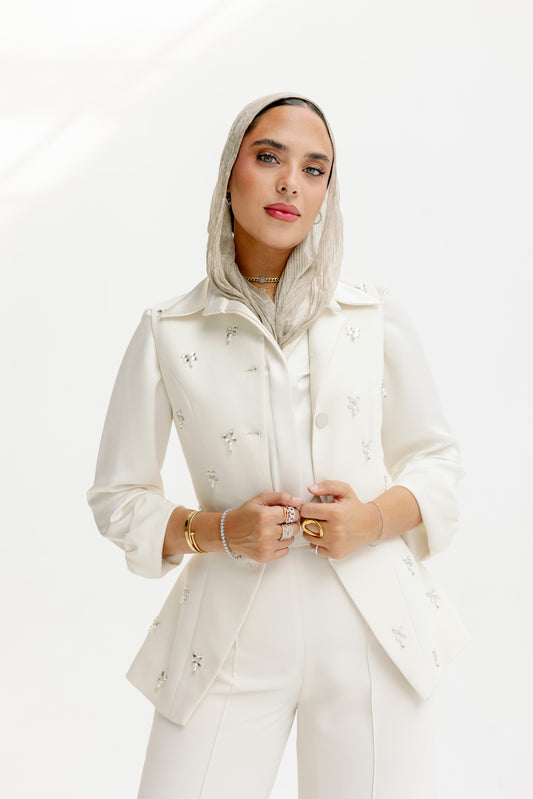 The Hand-Beaded Sculpted Vest in Off-White
