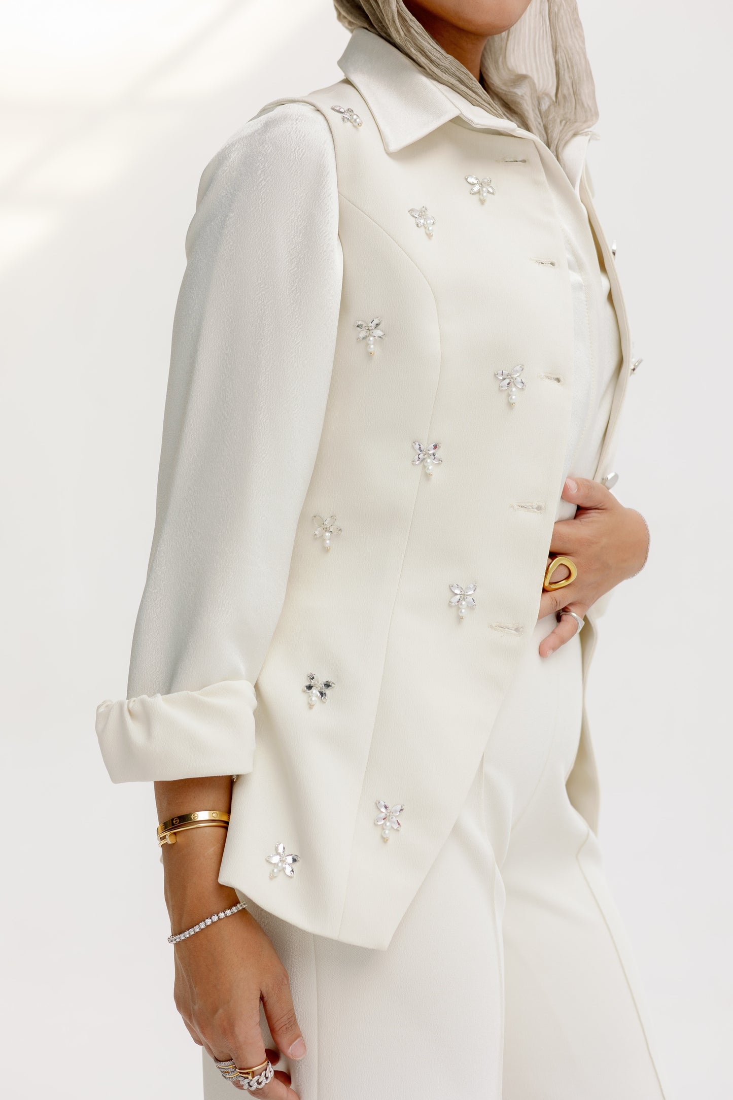 The Hand-Beaded Sculpted Vest in Off-White