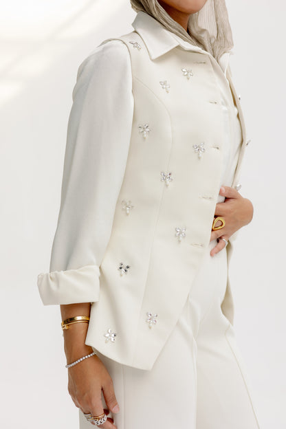 The Hand-Beaded Sculpted Vest in Off-White