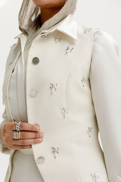 The Hand-Beaded Sculpted Vest in Off-White