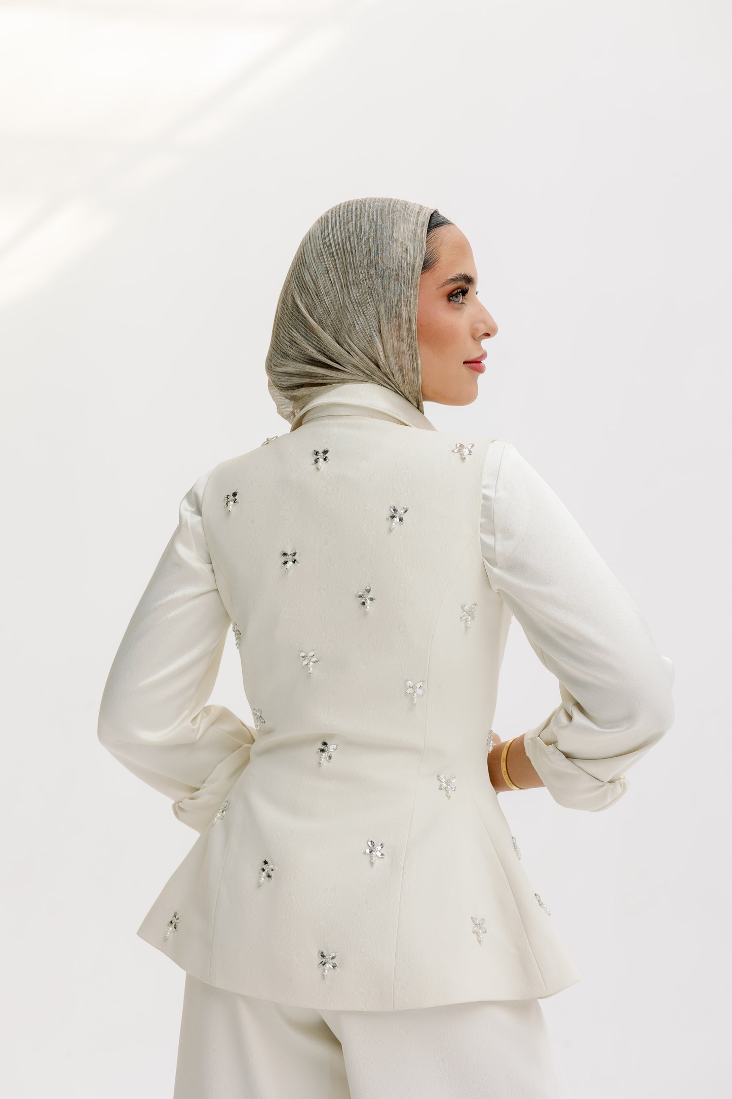 The Hand-Beaded Sculpted Vest in Off-White