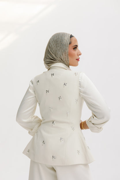 The Hand-Beaded Sculpted Vest in Off-White