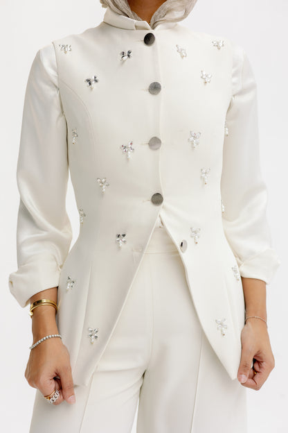 The Hand-Beaded Sculpted Vest in Off-White