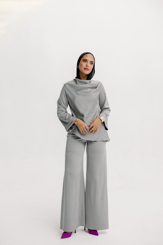 Satin Co-ords in Soft Ash