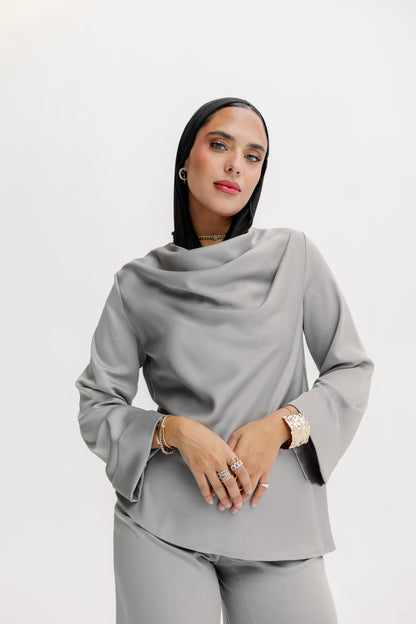 Satin Co-ords in Soft Ash