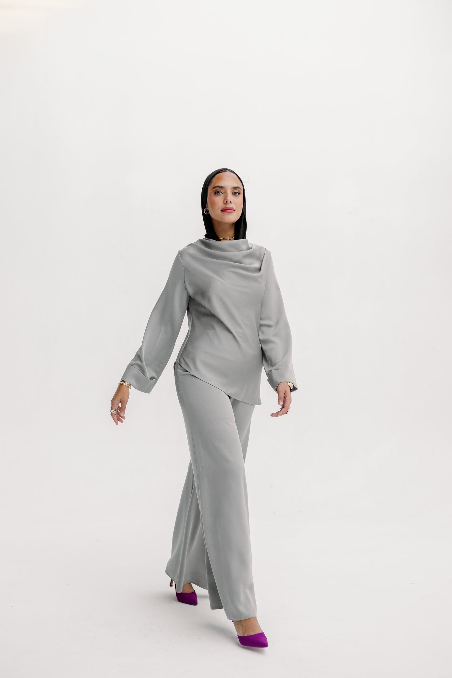 Satin Co-ords in Soft Ash