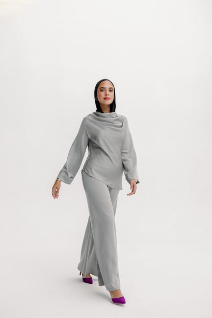 Satin Co-ords in Soft Ash