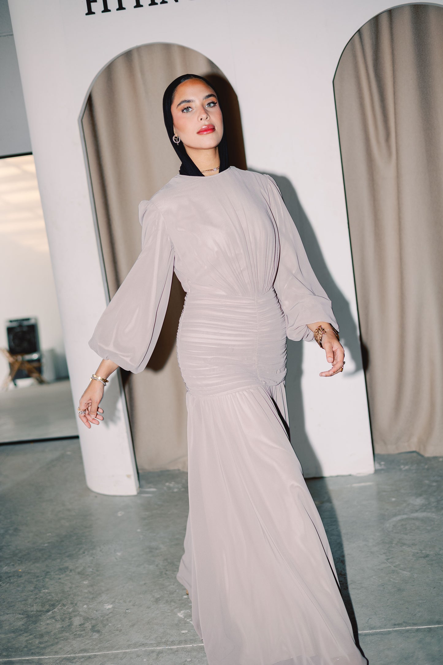 Ripple Dress in Beige