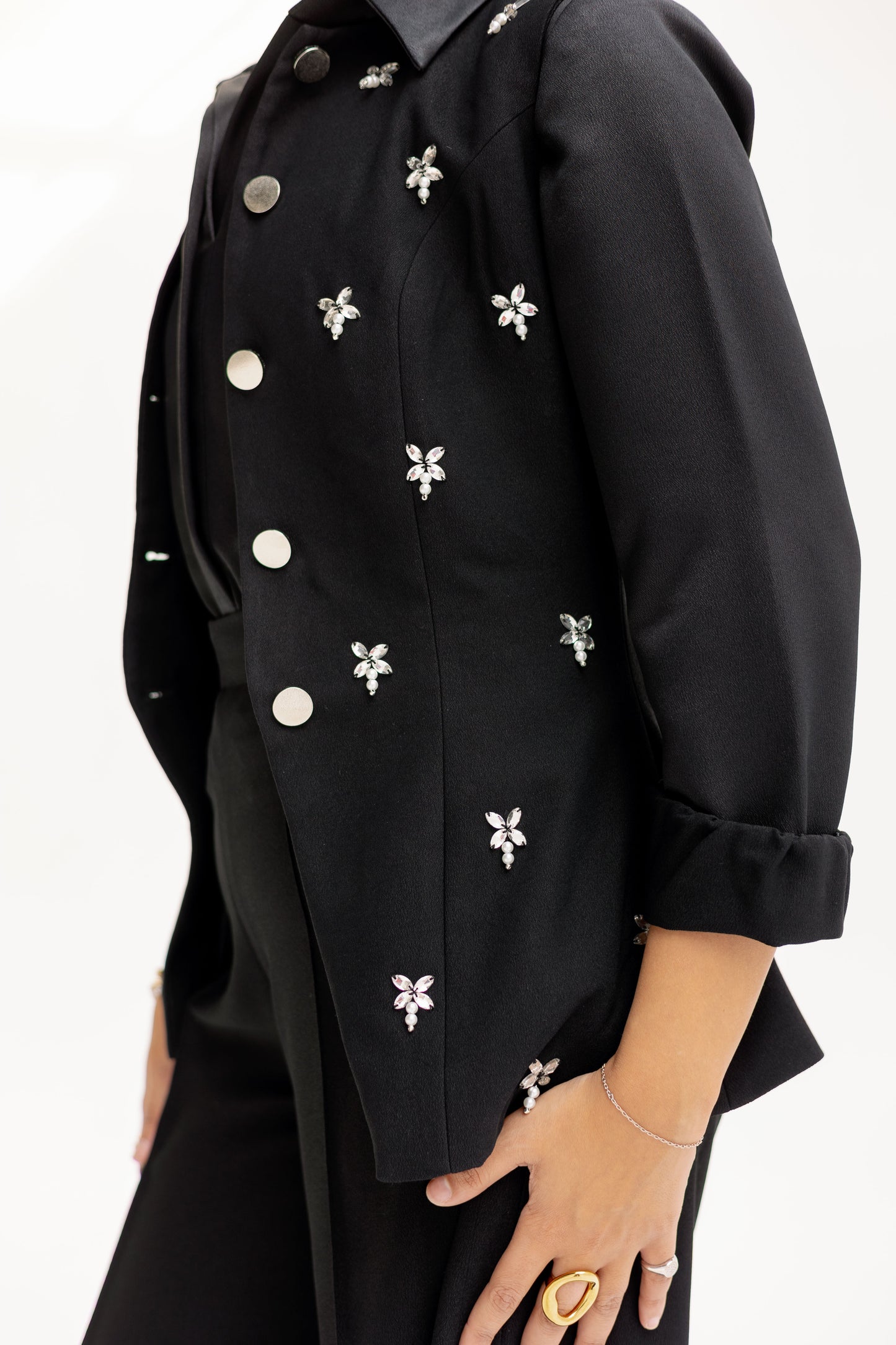 The Hand-Beaded Sculpted Vest in Black