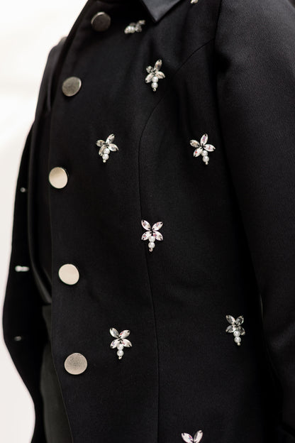 The Hand-Beaded Sculpted Vest in Black