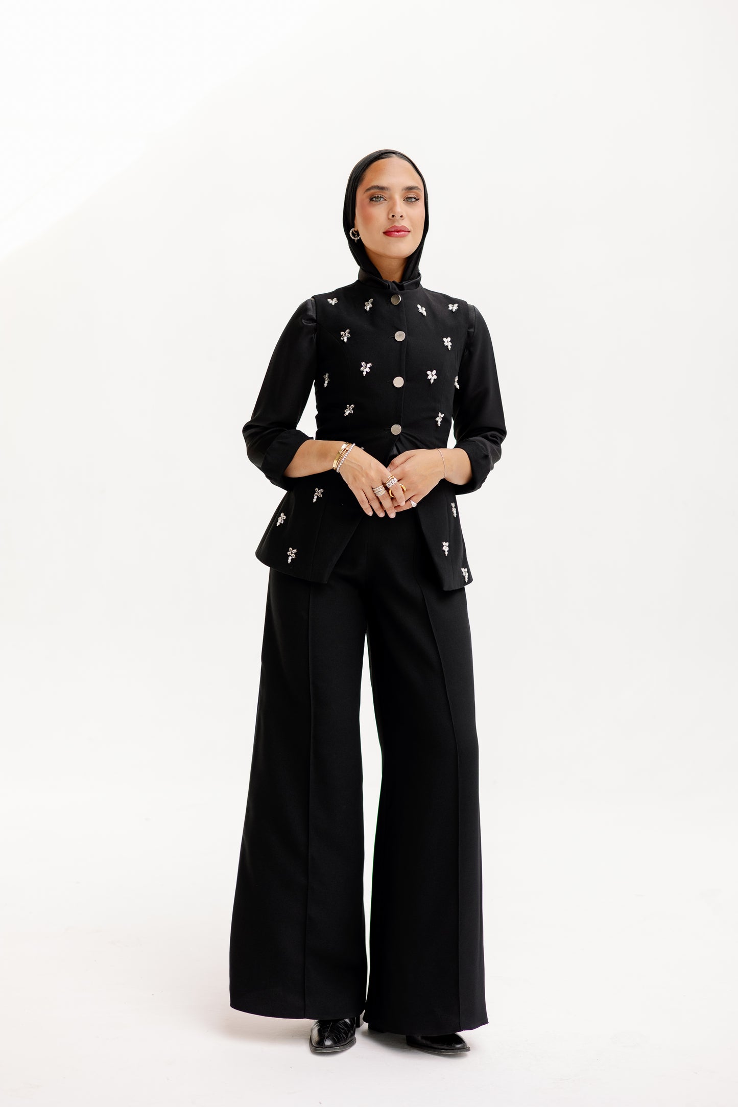 The Hand-Beaded Sculpted Vest in Black