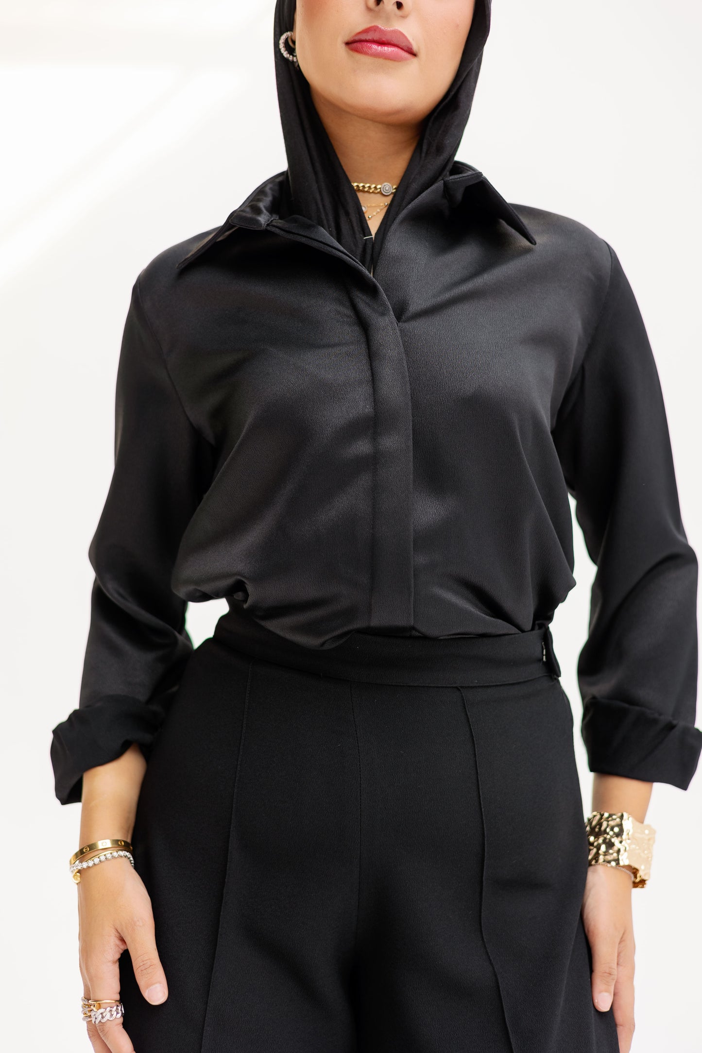 Seamless Satin Chemise - Black