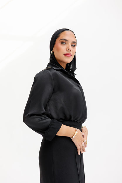 Seamless Satin Chemise - Black