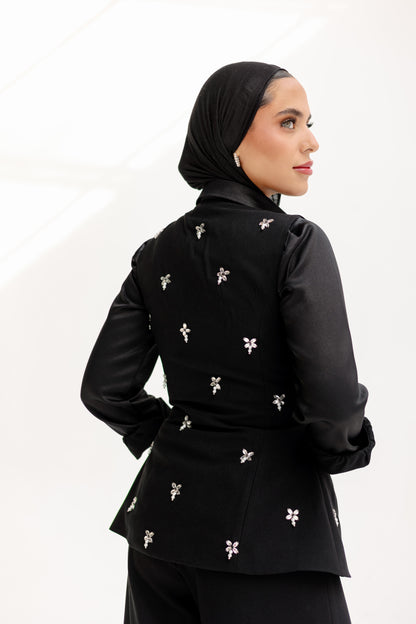 The Hand-Beaded Sculpted Vest in Black