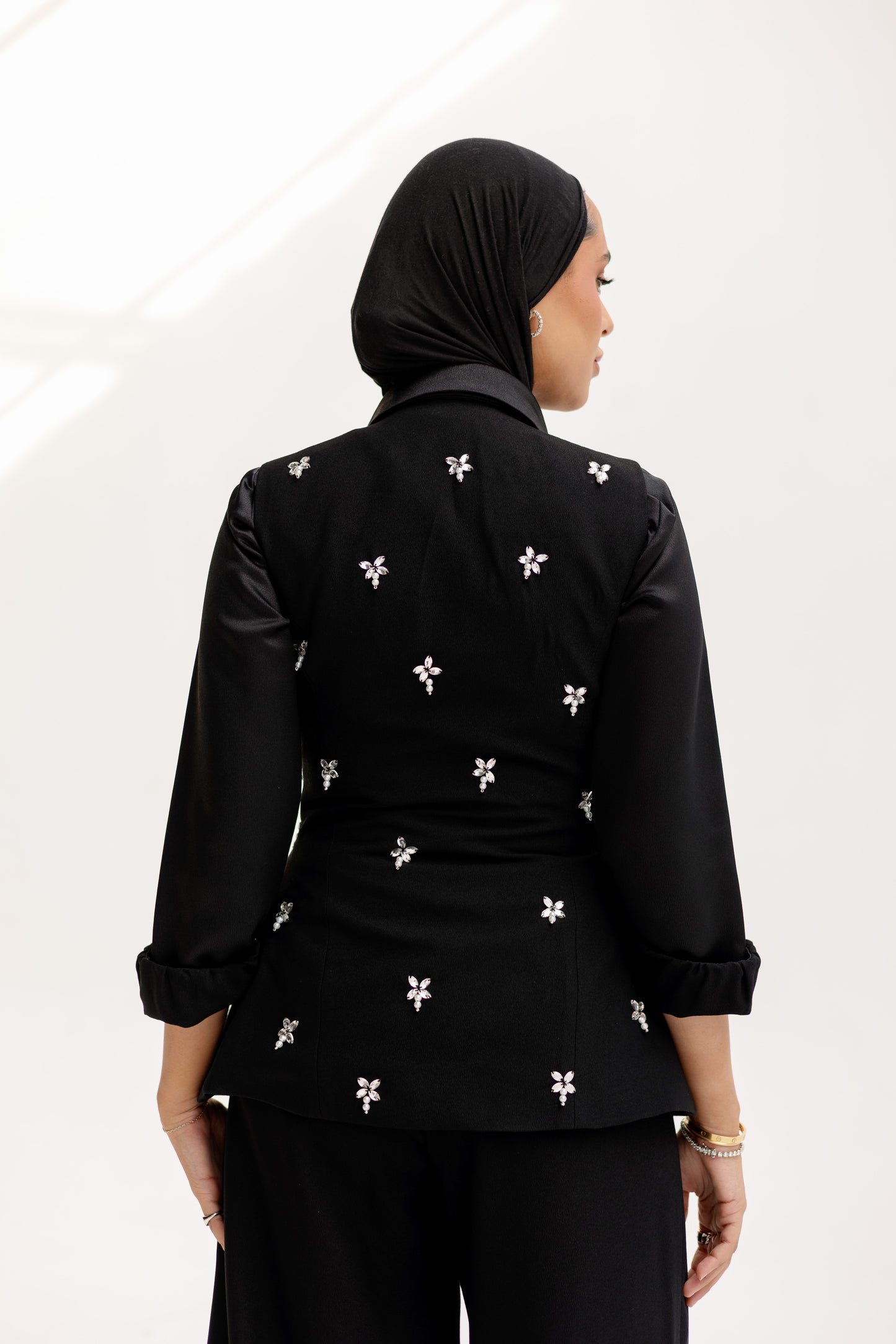 The Hand-Beaded Sculpted Vest in Black