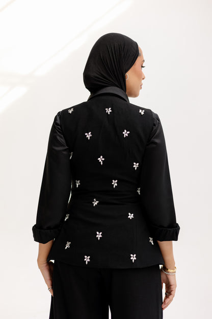 The Hand-Beaded Sculpted Vest in Black