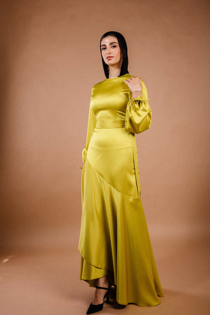 Signature Wrap Dress in Lime Yellow
