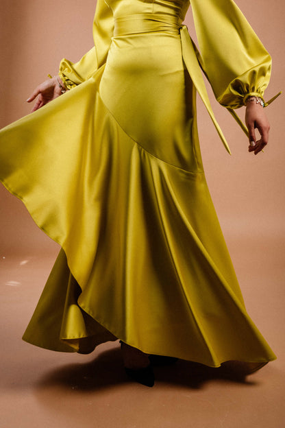 Signature Wrap Dress in Lime Yellow
