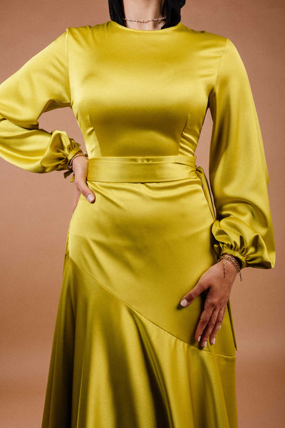 Signature Wrap Dress in Lime Yellow